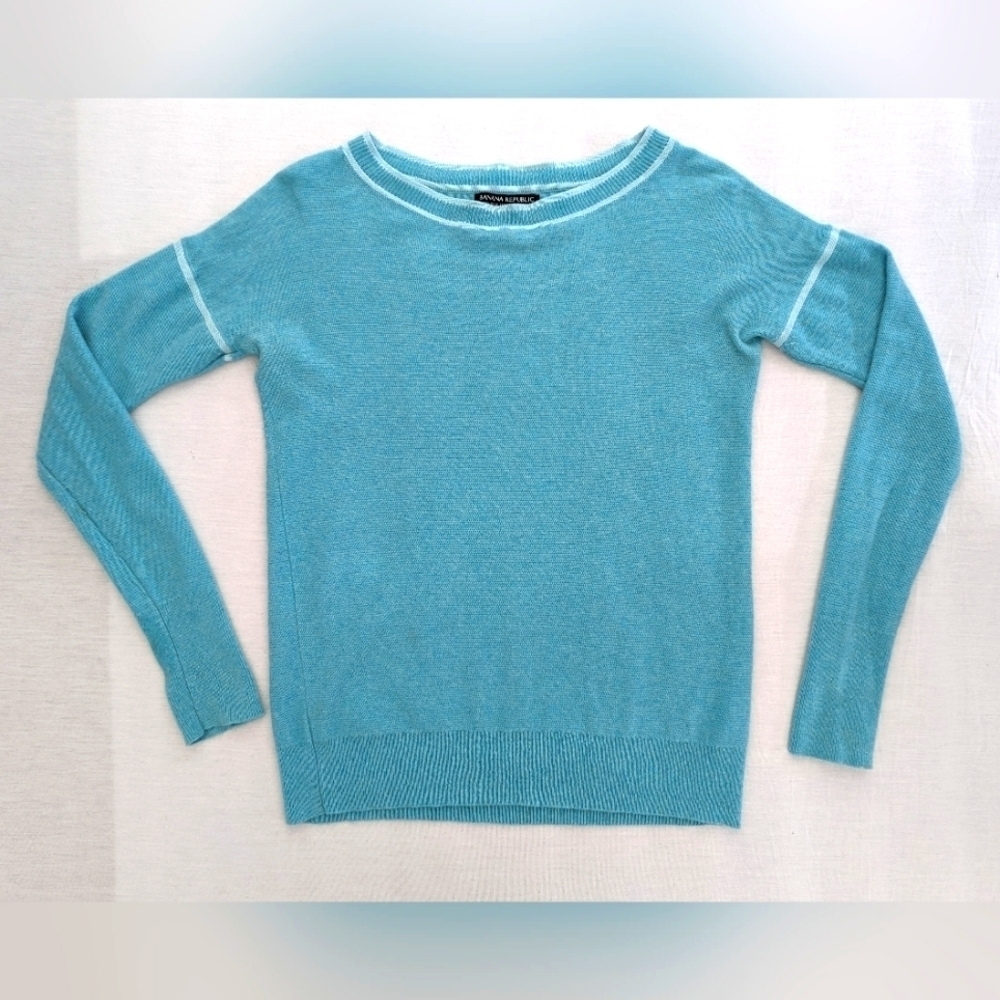 Banana Republic Italian yarn turquoise blue drop shoulder sweater women's XS
